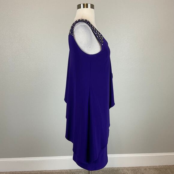 Betsy & Adam One Shoulder Beaded Cocktail Dress Purple Size 4 Ruffled Shift - Picture 4 of 13